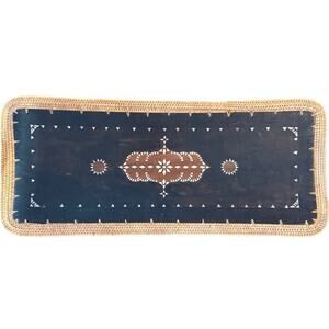 Vintage Indonesian Lombok Wood Tray Mother of Pearl Inlay Handcrafted Rattan Rim